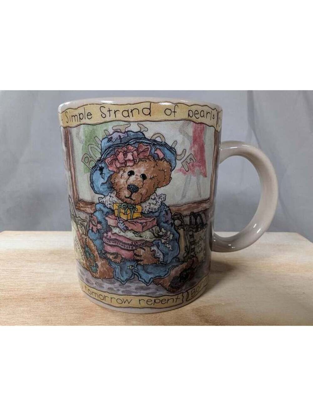 Vintage 1999 Boyds Collection Bearware Pottery Works Born To Shop Coffee Mug
